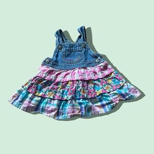 Baby OshKosh B’Gosh Mixed Material Denim And Plaid Layered Overall Dress Sz 18 M